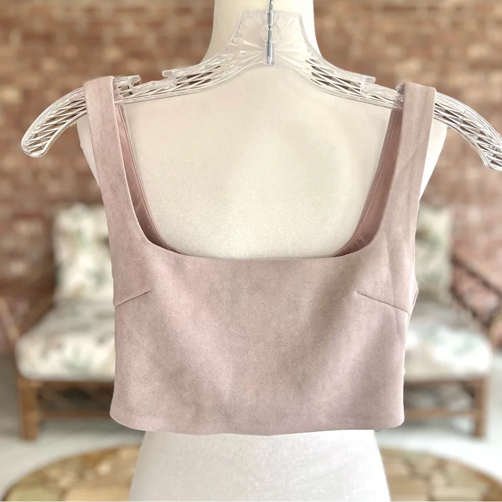 Salty Cropped Top Faux Suede Blush Pink Zipper Back S Sleeveless Square Neck S - Image 3