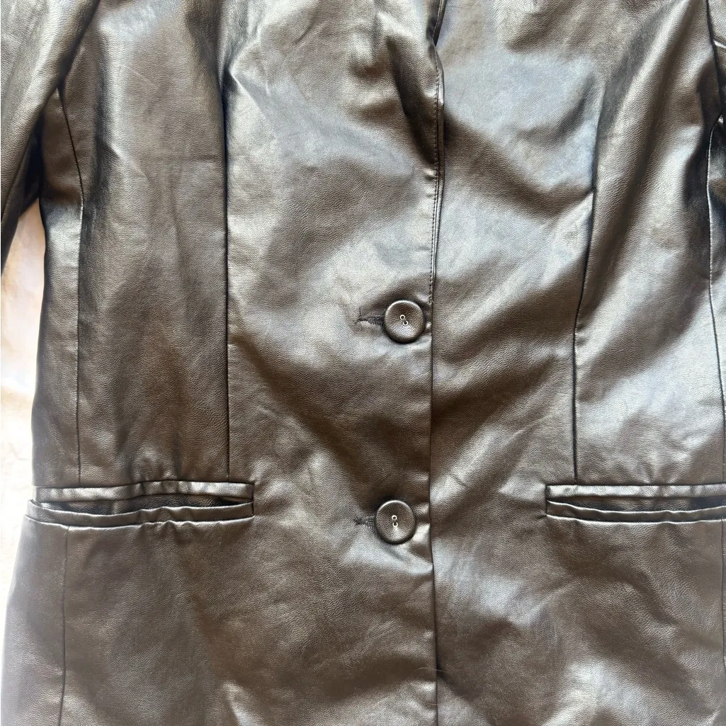 Shein Black Women's faux leather blazer coat Jacket - Image 2
