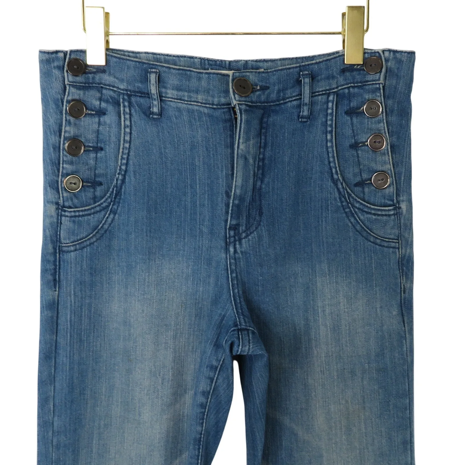 BCBGeneration Wide Leg Jeans Button Pockets High Rise Flared Leg Size 28 - Image 4