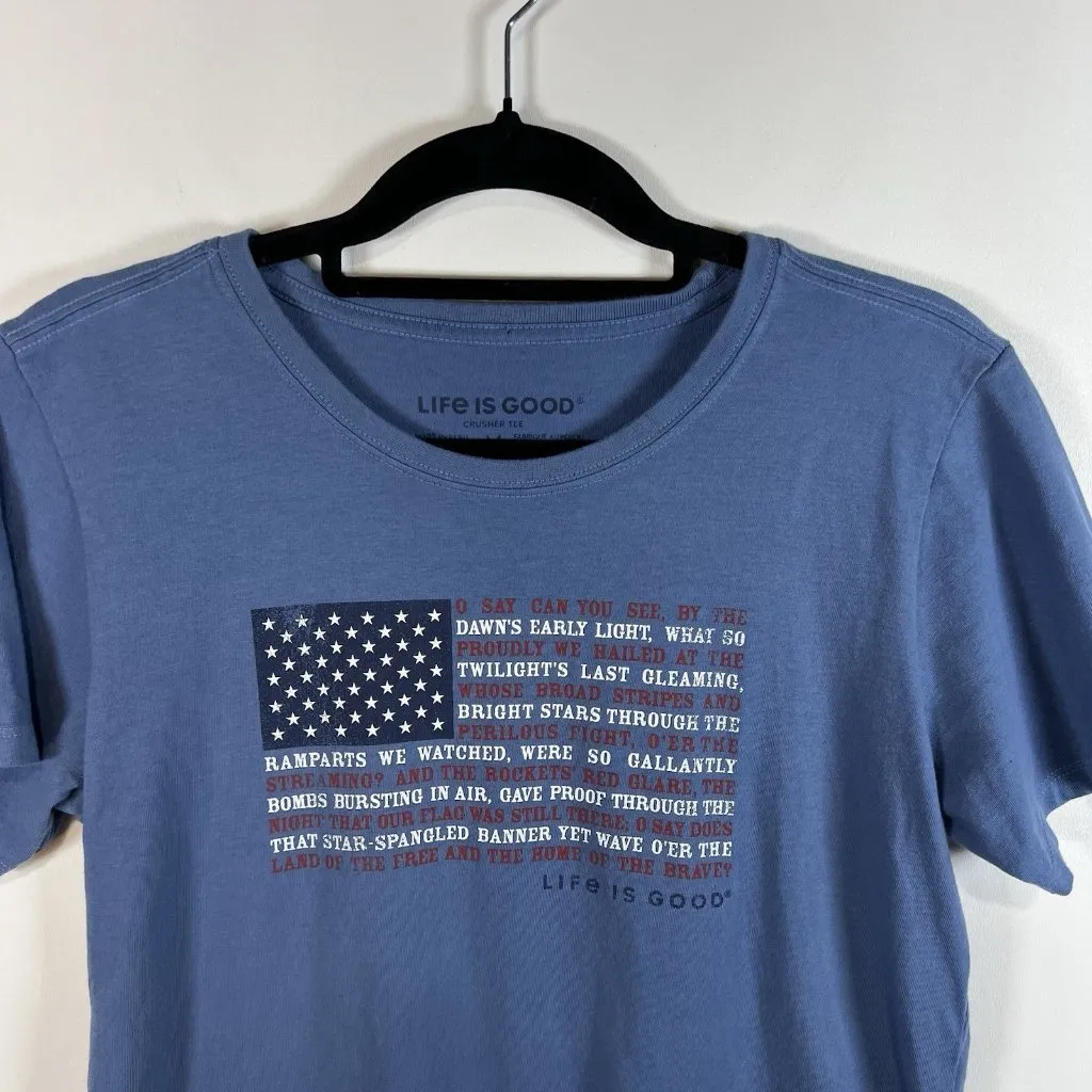 Life is Good Short Sleeve Star Spangled‎ Banner Flag Shirt Women's Sz M 4th July - Image 2