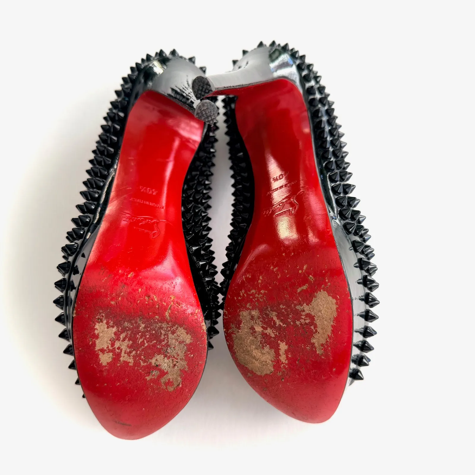 Christian Louboutin Lady Peep Spikes 40.5 140mm Black Patent Platform Heels Pump - Image 10