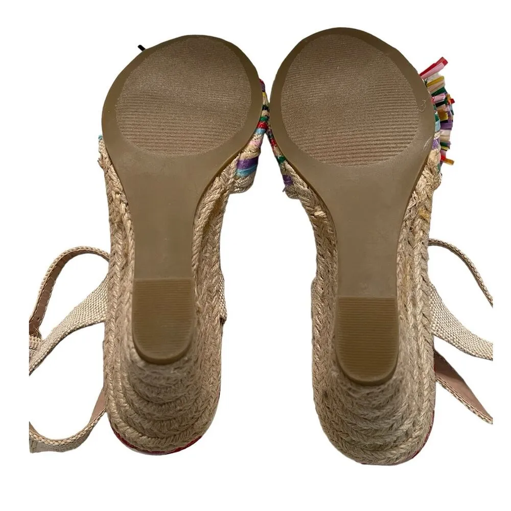 Betsey Johnson Lizzie Colorful Rope Raffia Espadrille Wedge Sandal 6 New FLAW - Image 6