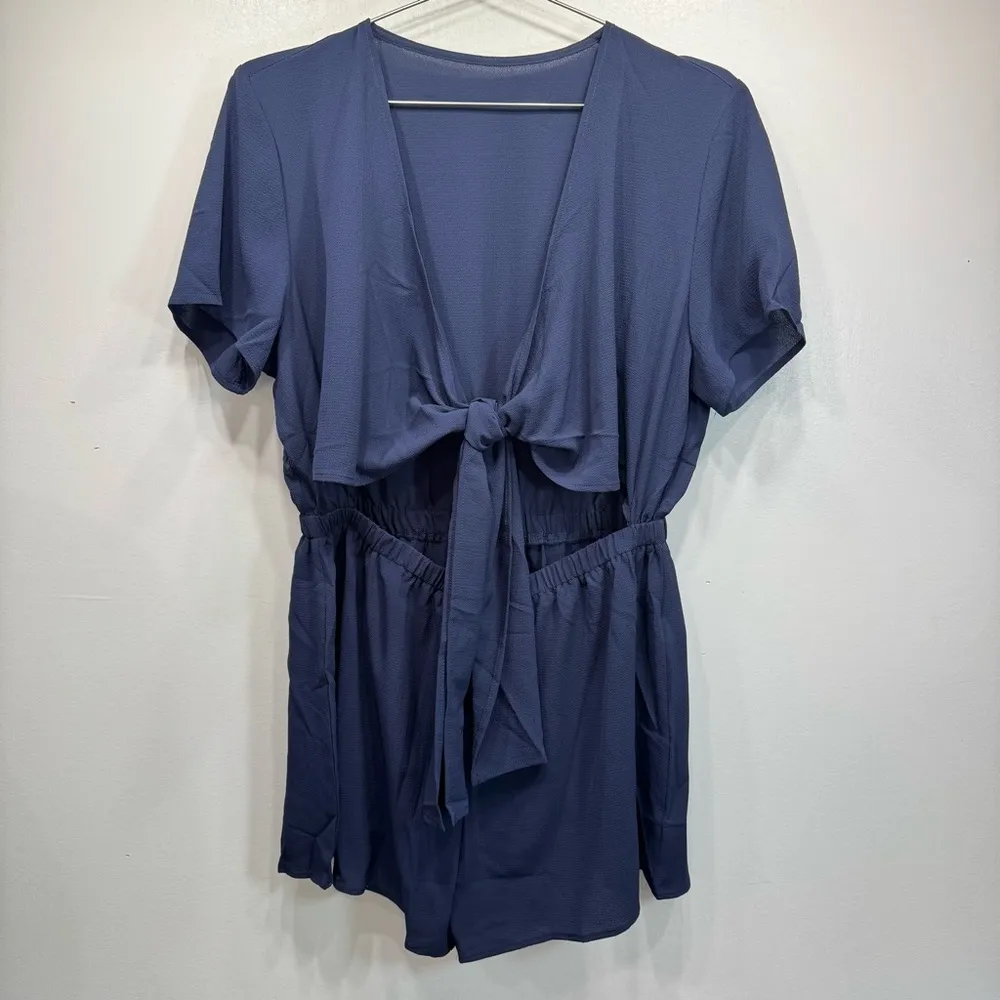 Sweaty Rocks Navy Blue Shorts Romper Front Tie Bare Midriff Lightweight Summer Size L - Image 4