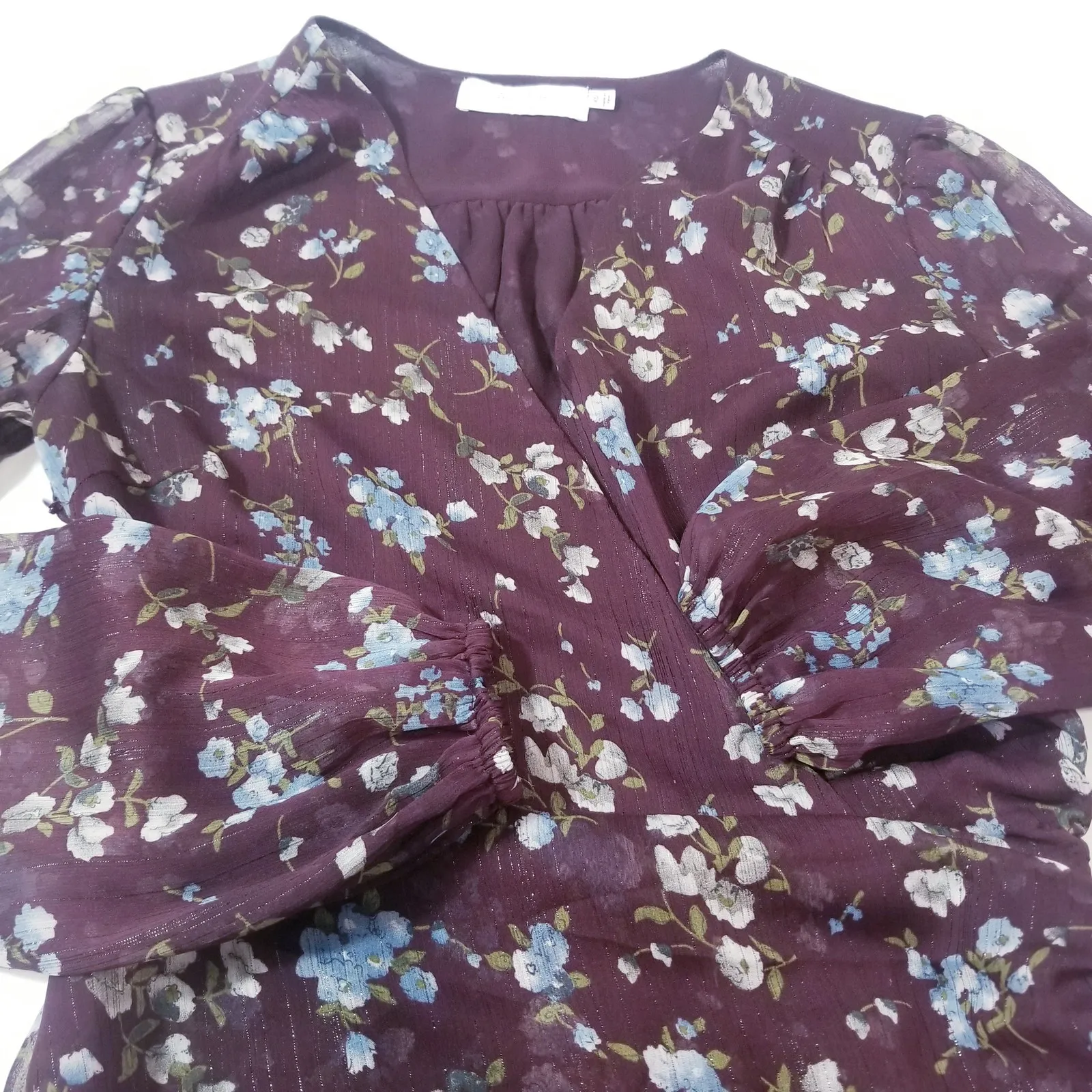 ASTR Floral V-Neck Maxi Dress Cinched Waist Ruched Long Sleeves Multicolor - Image 5