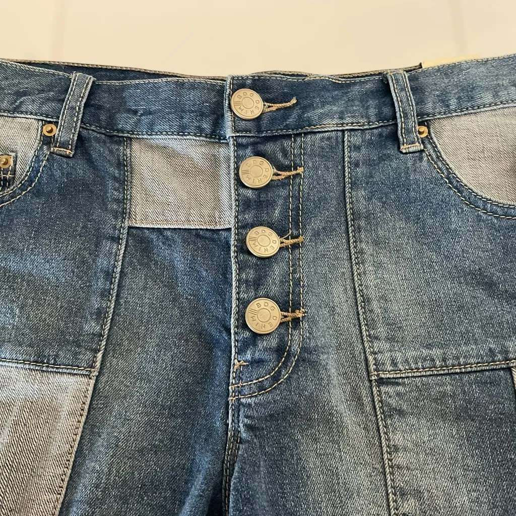 BDG Blue and Gray Patchwork Jean Shorts - Image 2