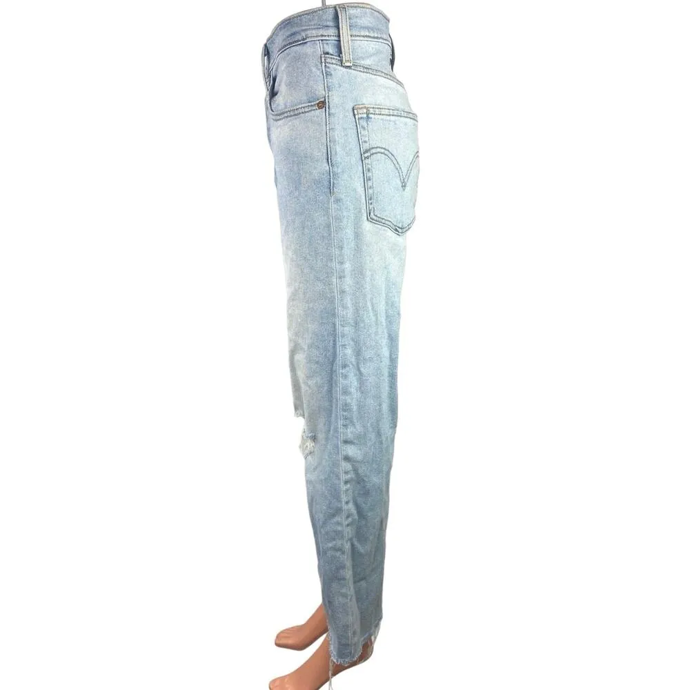 Levis Ribcage Straight High Rise Distressed Raw Hem Light Wash Denim Jeans Sz 29 - Image 2
