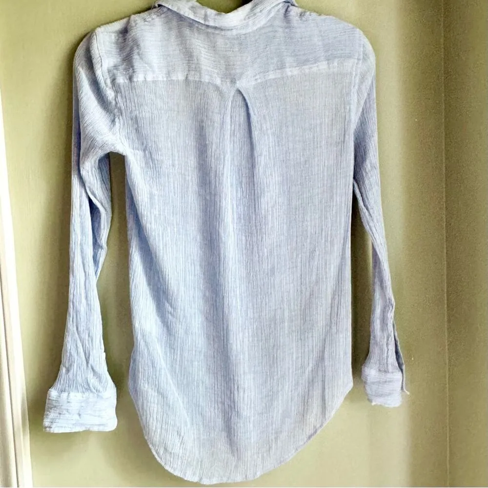Vintage  Light Blue Crinkle Button Down Plisse Y2K Blouse Sz XS - Image 2