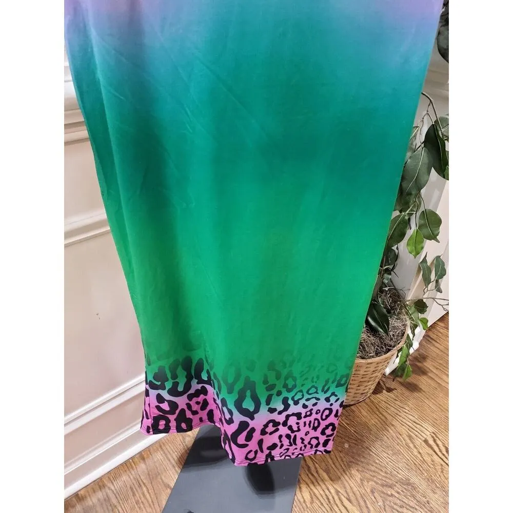 Multicolor Pockets Polyester Round Neck Sleeveless Long Maxi Dress Size Small - Image 4