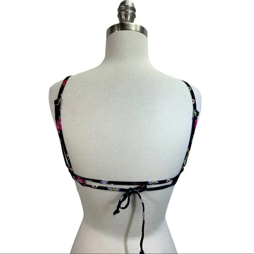 California Waves | NWT | Juniors Medium | Black Floral Flounce Bikini Swim Top - Image 5
