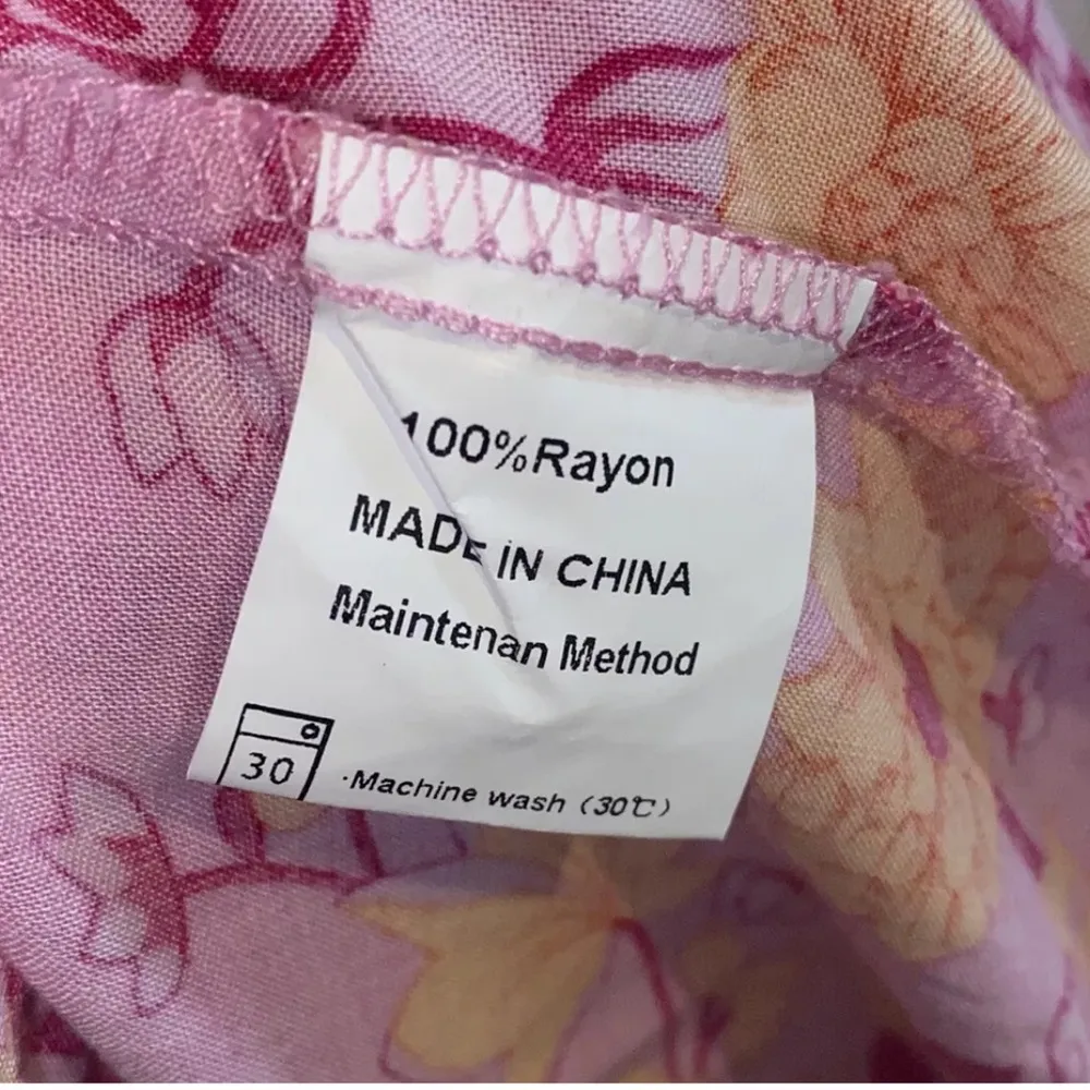 ZESICA WOMEN'S PINK ORANGE FLORAL PRINT WRAP DRESS BOHO BEACH FLOWY Size M - Image 4