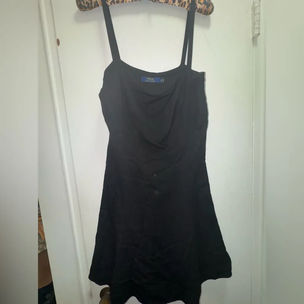 $398 Polo Ralph Lauren Dress Sz 10 Lined Spaghetti Strap Black Wool Blend Flowy - Image 2
