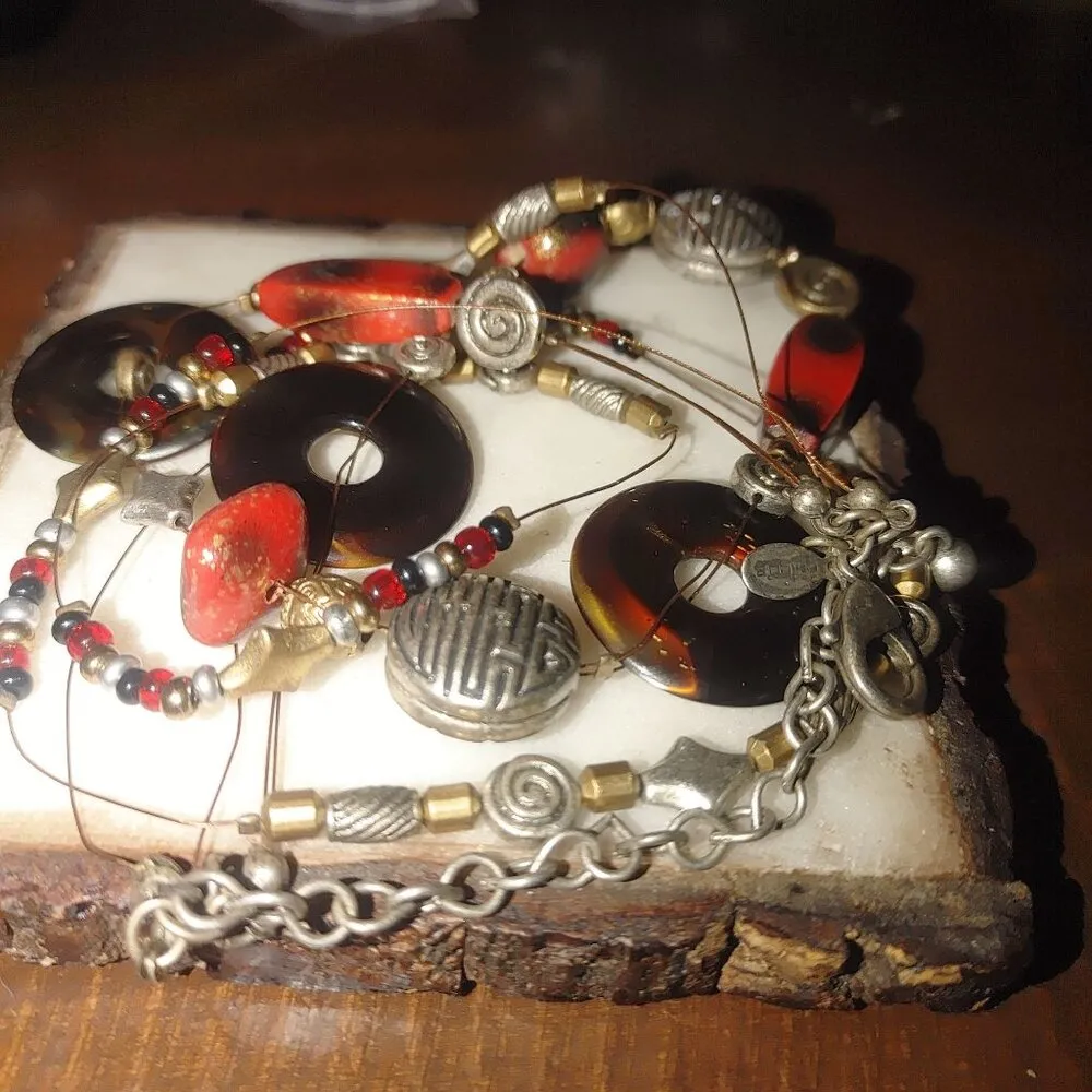 Chicos Multicolor Beaded Necklace With Tortoiseshell & Red Accents - Image 3