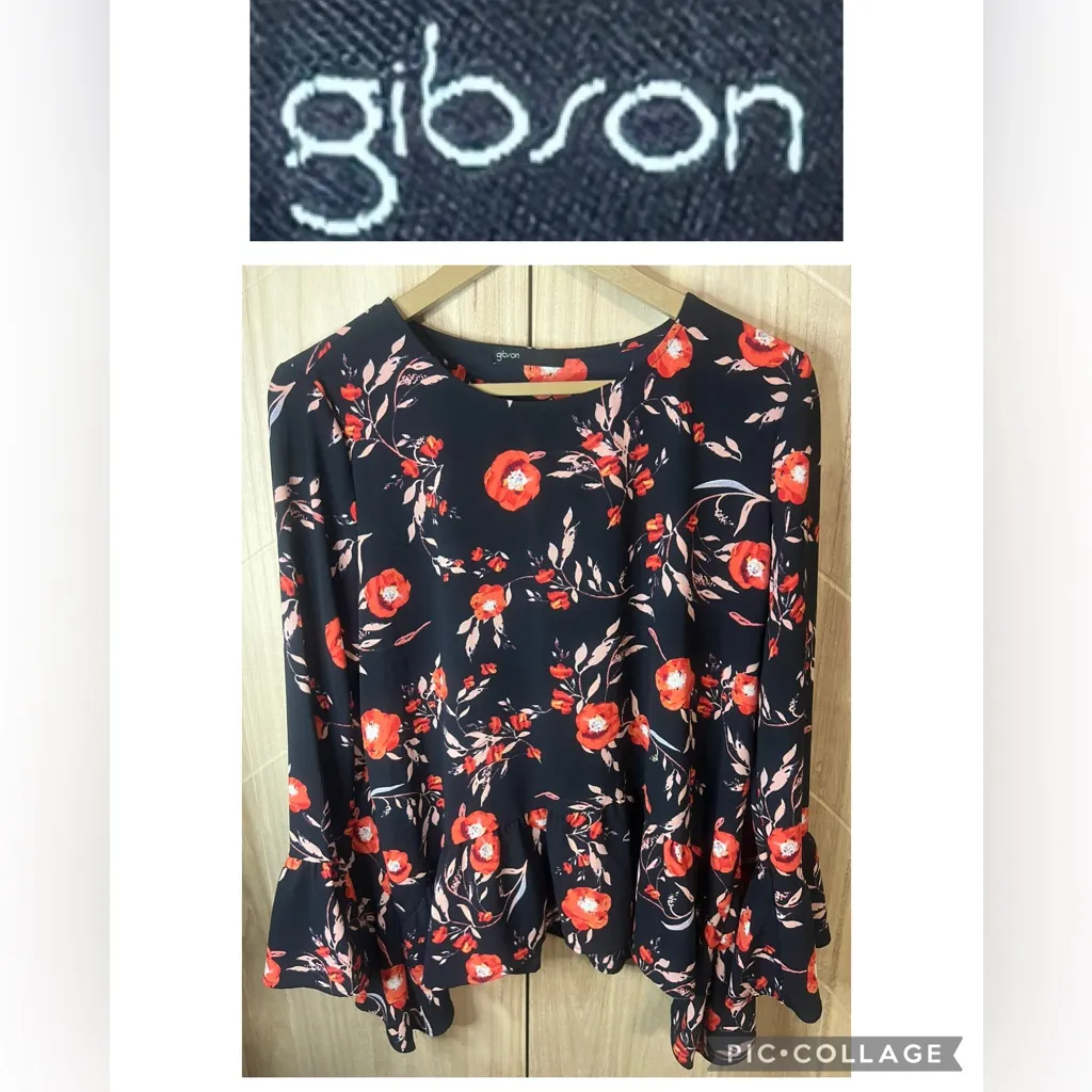 Gibson  Floral Black and Red Blouse - Image 2