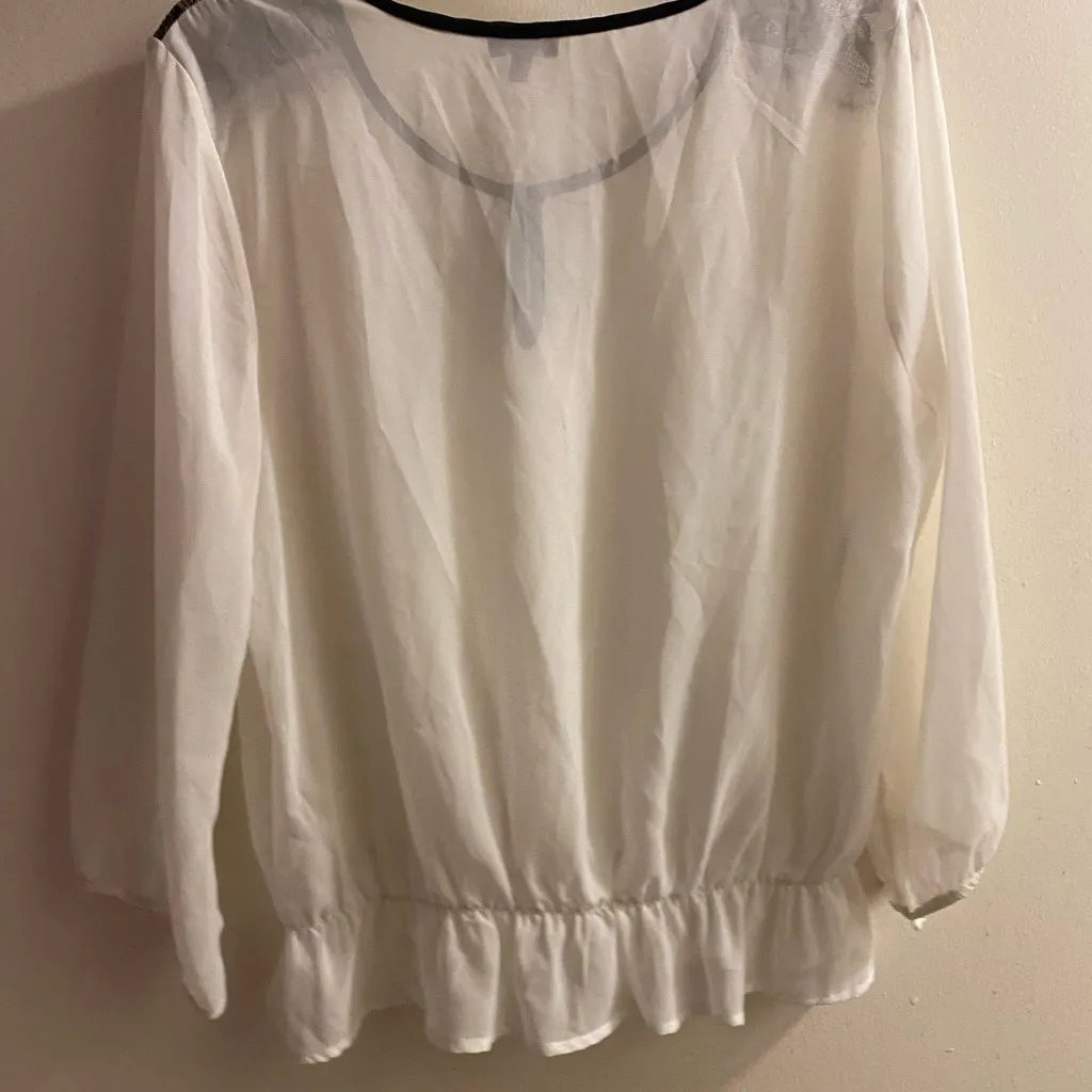 Lily Rose Womens Sheer White Blouse XL Black Lace Top Shoulder 3/4 Sleeve - Image 5