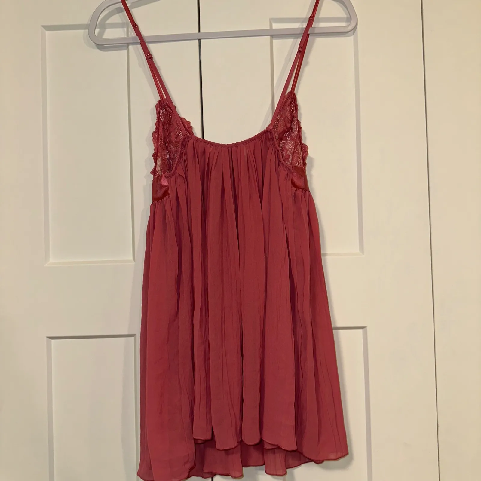 Victoria's‎ Secret Pleated Babydoll Lingerie Lace Trim Ribbon Bow Maroon Size M - Image 5