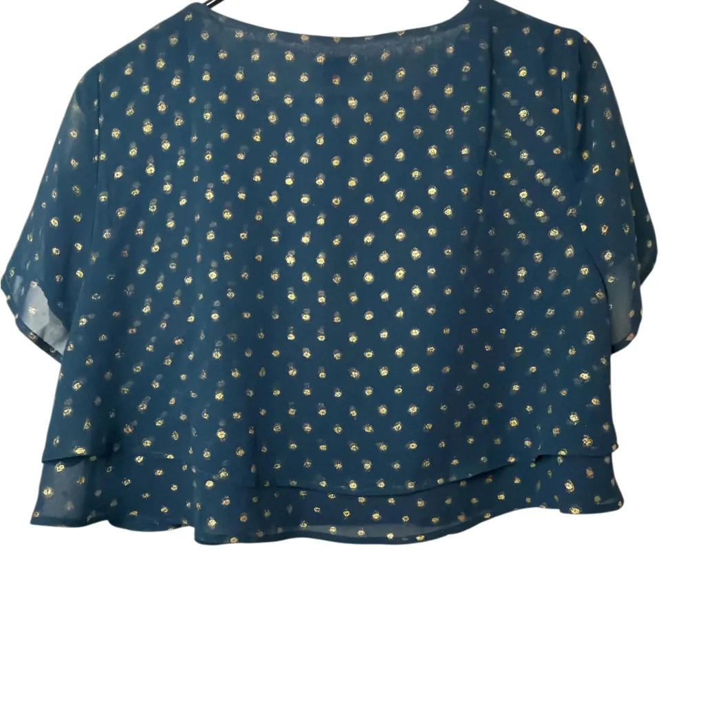 Show Me Your MuMu Navy and Gold Polka Dot Cropped Chiffon Blouse - Image 2