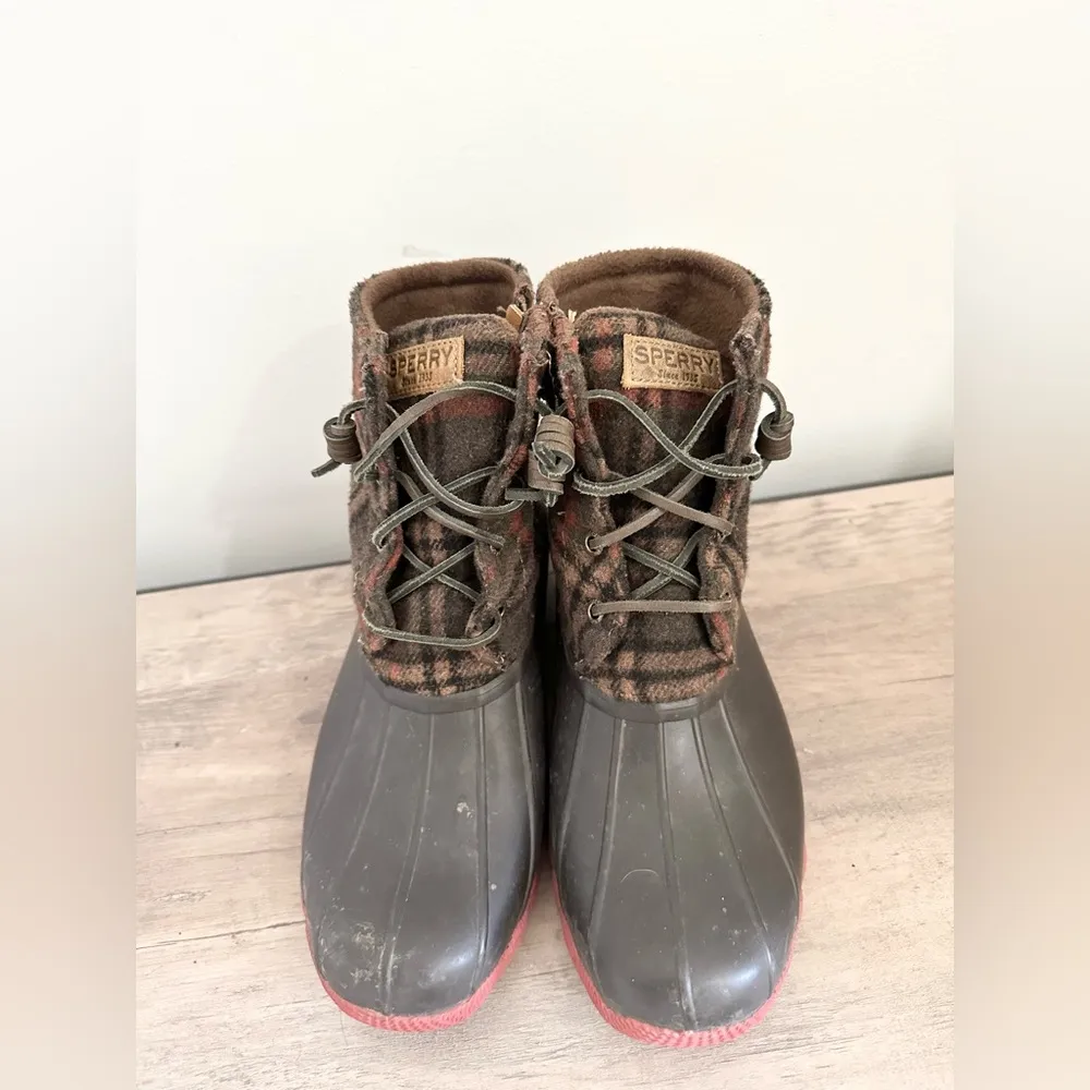 SPERRY Womens Sz 7m Saltwater Wool Plaid Duck Boots STS95922 outdoors winter - Image 2