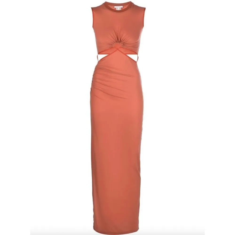 NENSI DOJAKA Keyhole Cut Out Maxi Dress Autumn Womens Size Medium Orange - Image 16