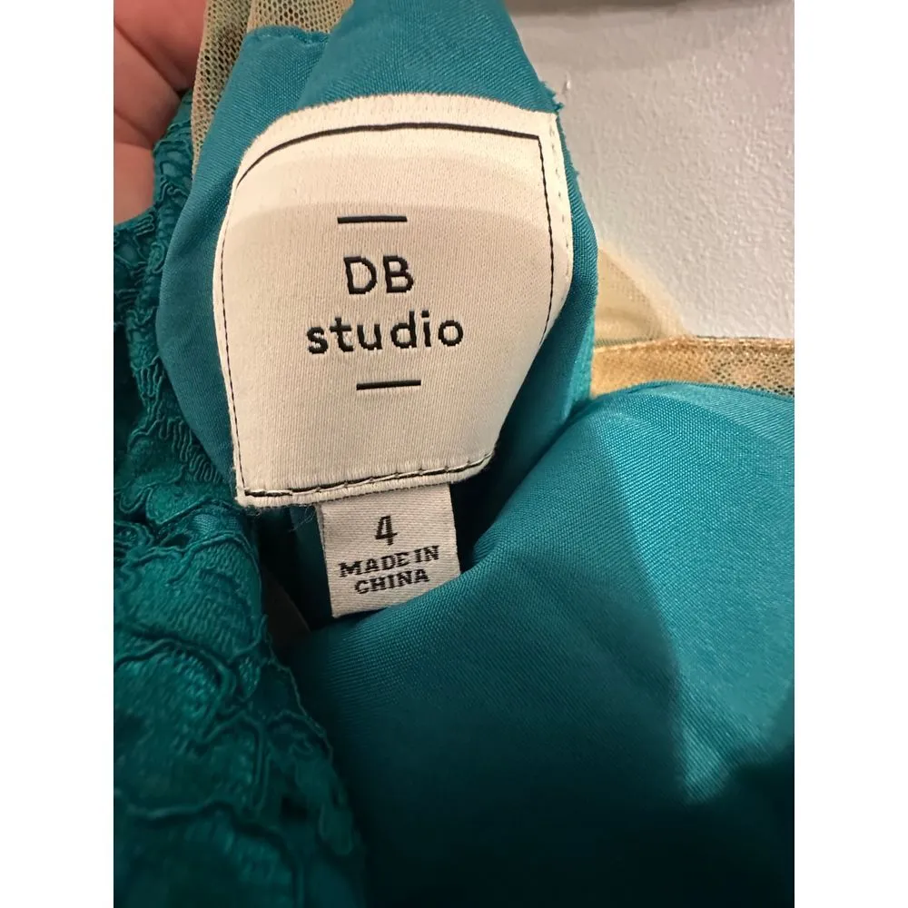 David's Bridal DB Studio Lined Lace Gown Dress Size 4 Blue Green EUC - Image 4