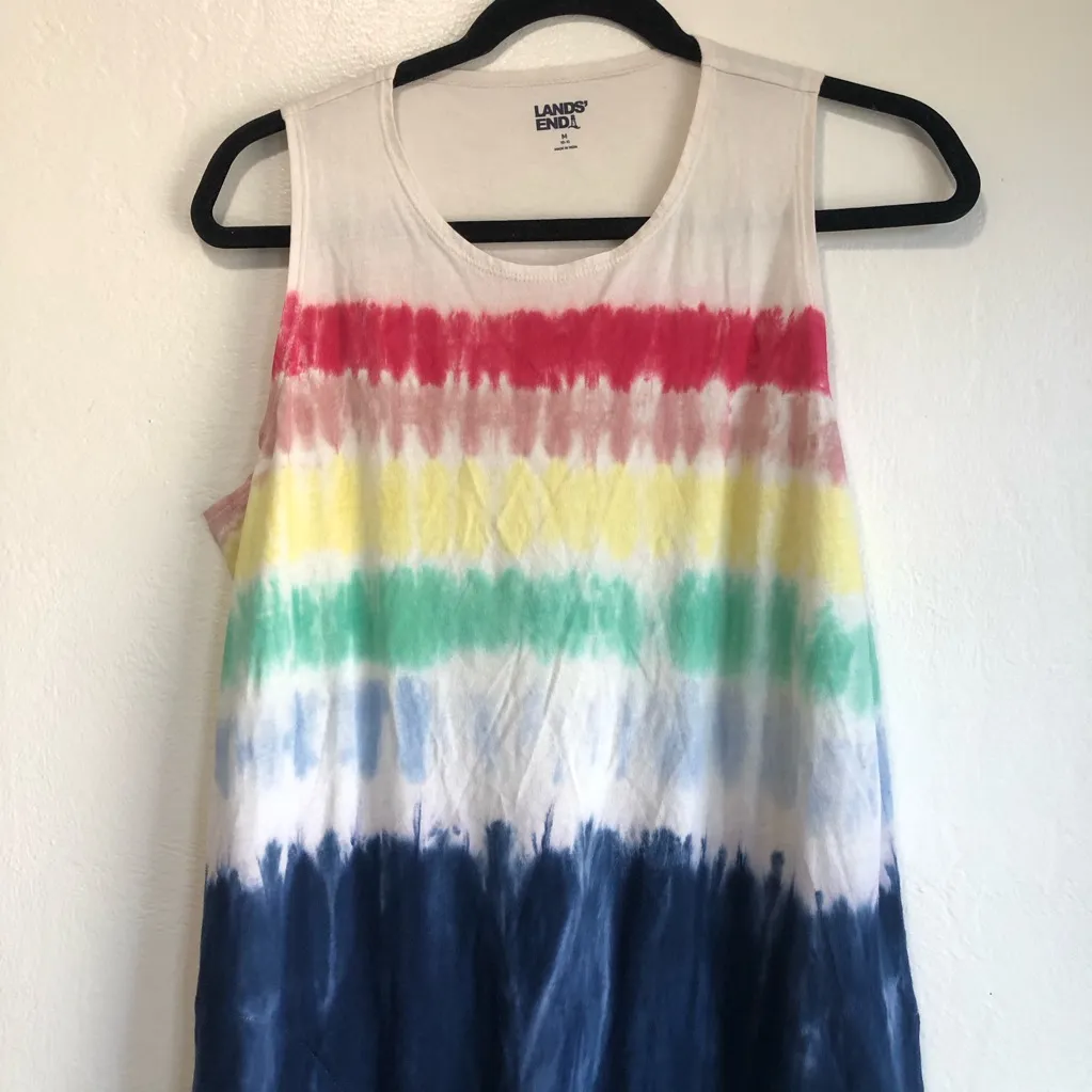 Lands End Womens Rainbow Tie Dye Cotton Jersey Swim Cover SIZE M Medium Pride - Image 3