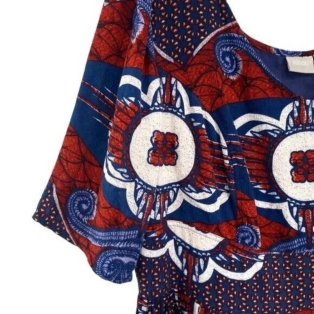 eShakti Red and Blue Cotton Boho Print Dress Tribal Western - Image 10