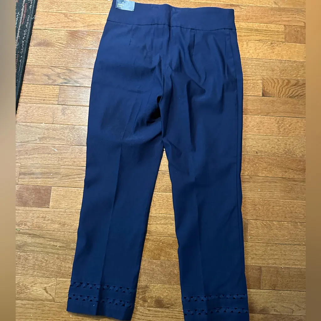 Crown & Ivy navy cropped pants. Size 4. Lattice design cutouts  on legs. New. - Image 4