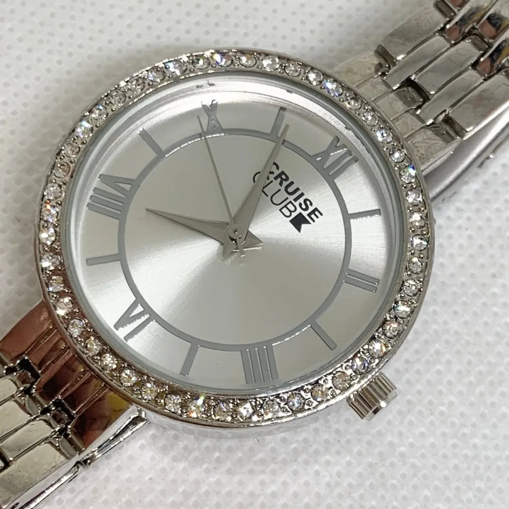 Cruise club women’s watch silver tone quartz analog round 34mm links running - Image 2