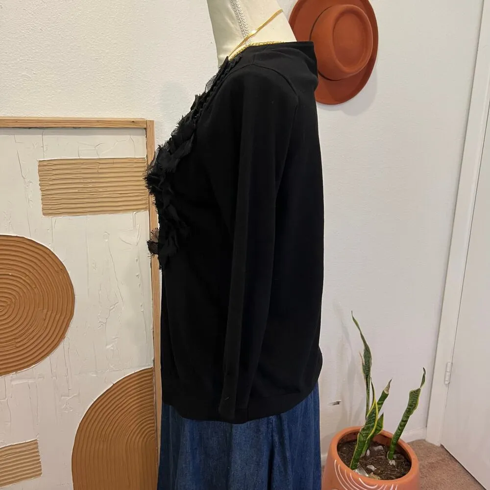 August Silk Black Soft Embellished Floral Detail Button Front Cardigan Sweater - Image 6