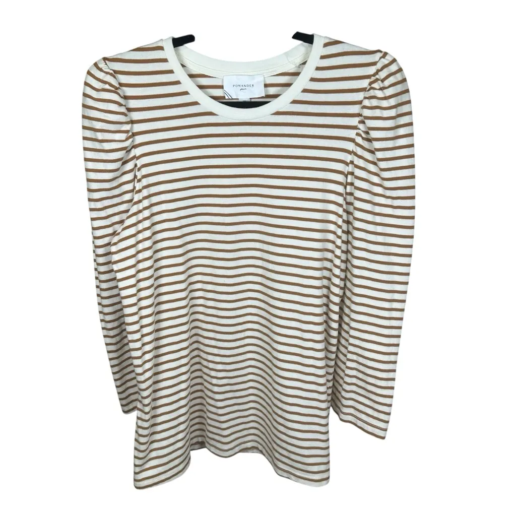 Tuckernuck Pomander Place Tan Striped Puff Sleeve Crewneck Long Sleeve Preppy XL - Image 4