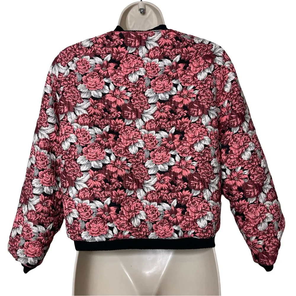 Sandro Jaquard EVORA FLORAL-PRINT CROPPED BOMBER JACKET IN PINK sz 0 US XS - Image 4