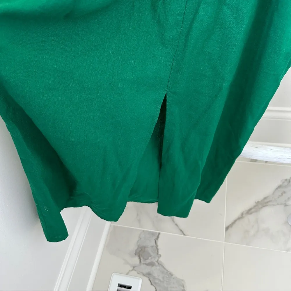 Rachel Zoe Green Linen Blend Square Neck Midi Dress W Wooden Beads Size Medium - Image 6