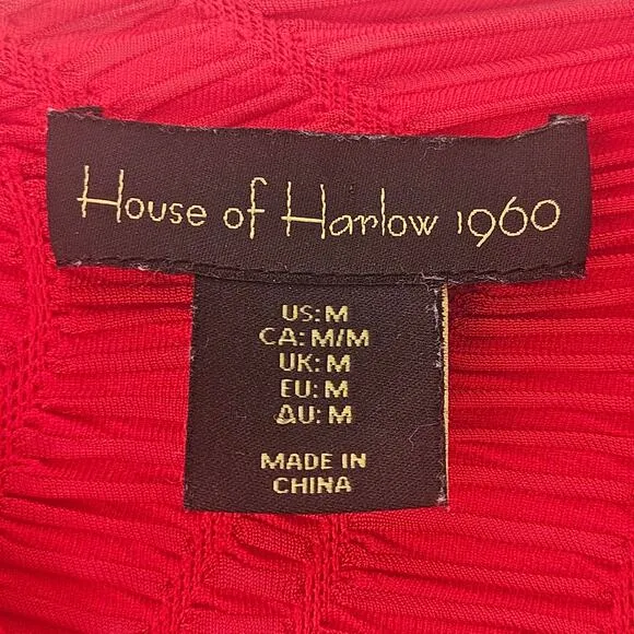 House of Harlow Red Sleeveless Mock Neck Textured‎ Knit Midi Dress M Christmas Size M - Image 6