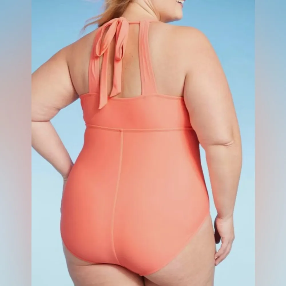 Kona Sol Pink One Piece Swimsuit with High Neckline and Ruching - Image 2