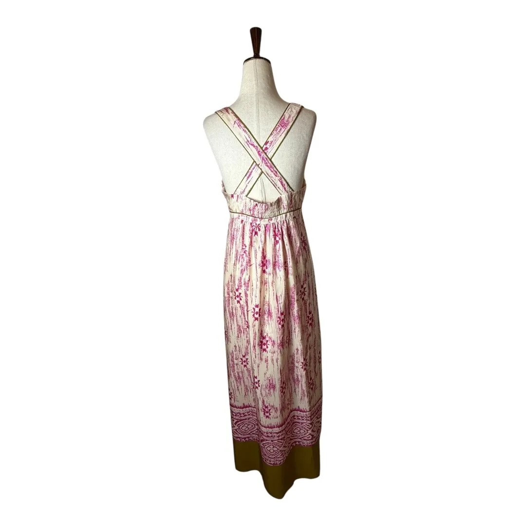 Ann Taylor Loft Dress Women 4 Pink Floral Silk Criss Cross Back Maxi Preppy Boho - Image 4