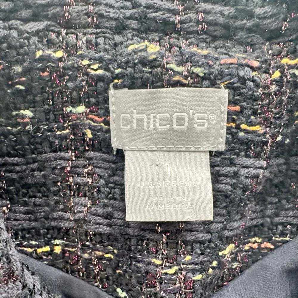 Chico's Elongated Tweed Shimmer Vest Size 1 Navy Pink Spring Summer - Image 4