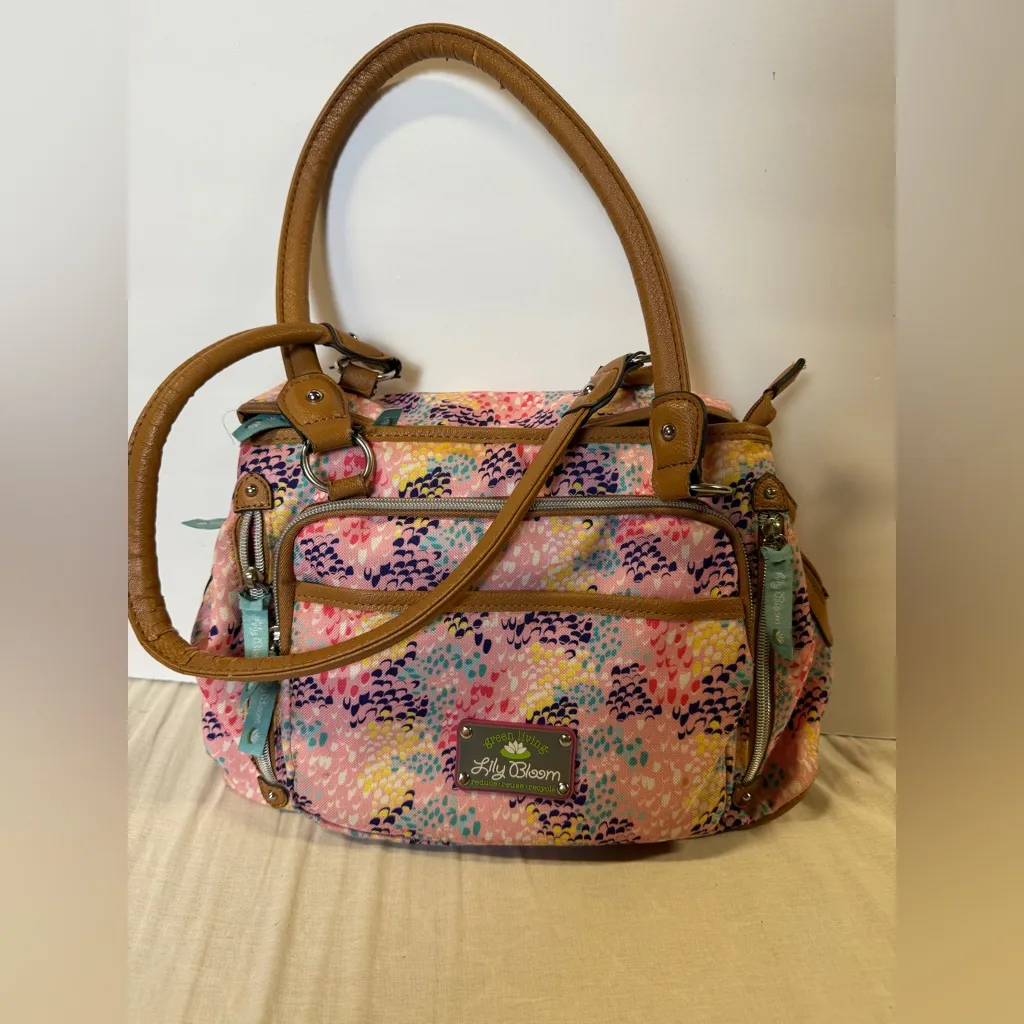 Lily bloom  Multicolor Baby Bag with Tan Straps - Image 5