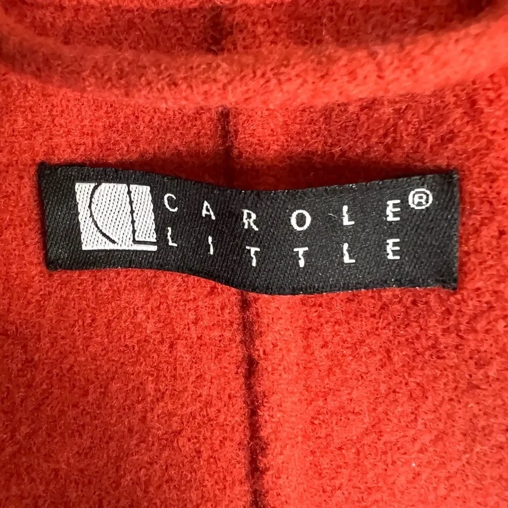 Carole Little Wrap Coat Red Wool Belted Shawl Collar Pockets Minimalist Medium - Image 7