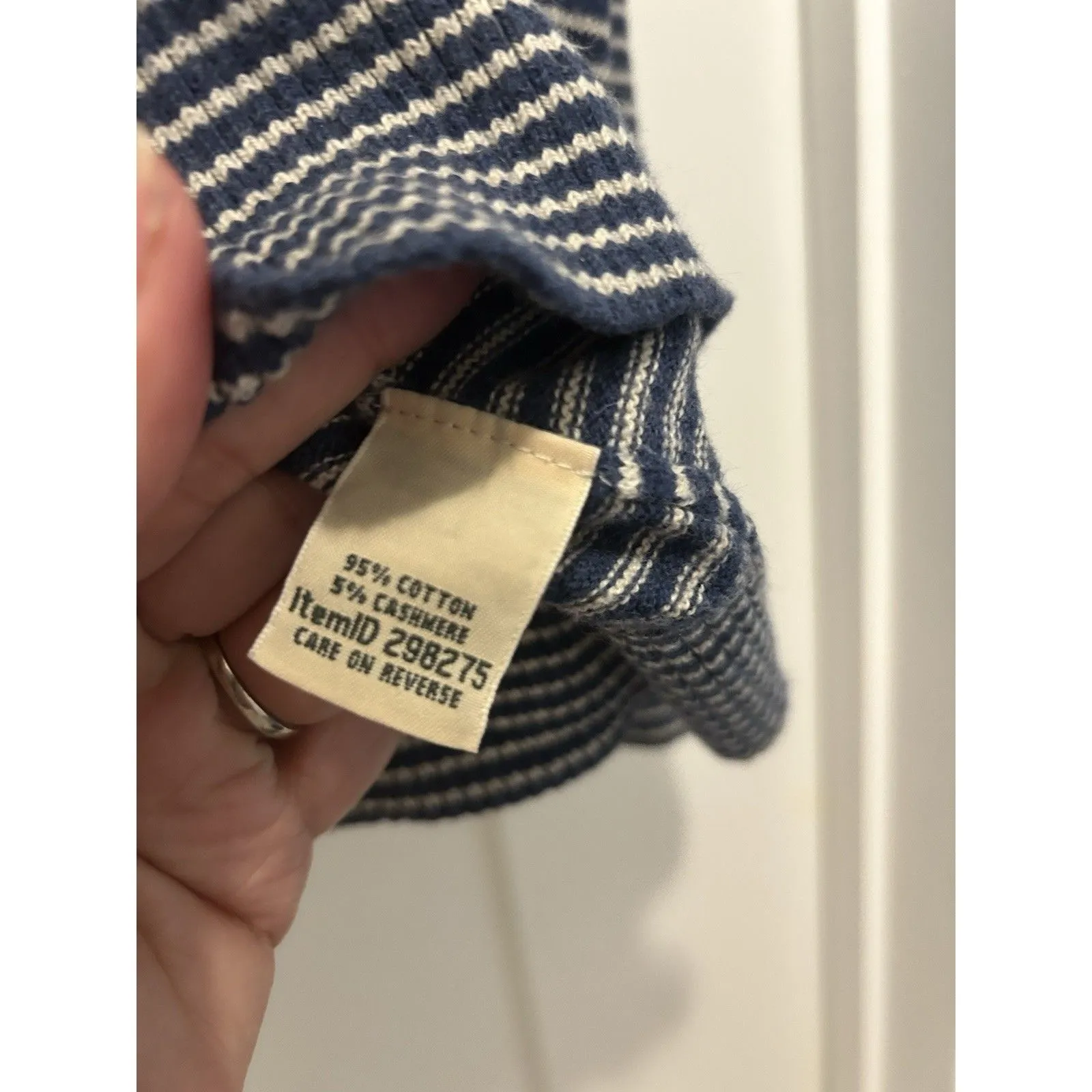 LL Bean Blue Striped Turtleneck Sweater Petite Medium Nautical Classic Preppy Size undefined - Image 3