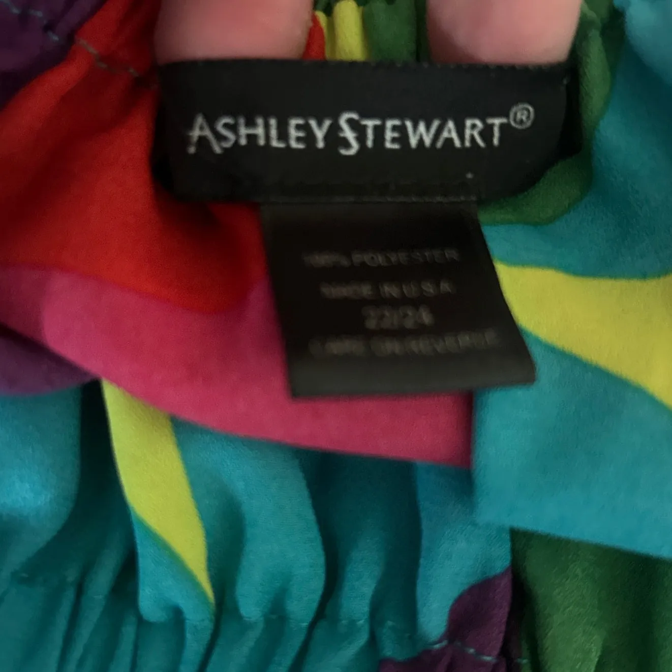 Ashley Stewart Women Top 3X Vibrant Rainbow Abstract Geometric Ruffle Collar - Image 2