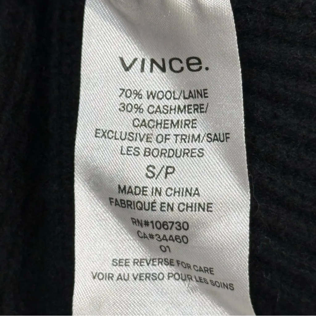 Vince Wool Cashmere Ribbed Diagonal Sweater Crewneck Black Small Quiet Luxury - Image 10