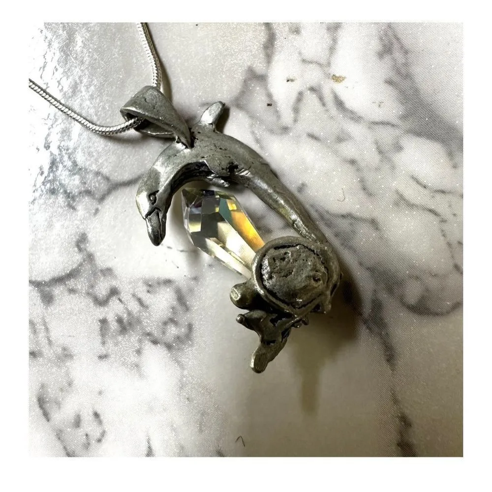 Silver tone crystal dolphin pendant necklace - Image 11