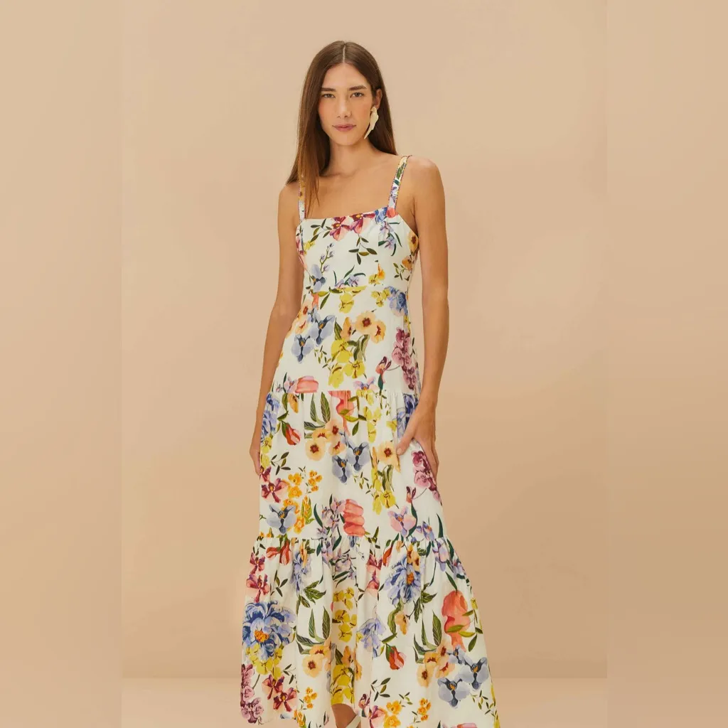 Farm Rio Off-White Greek Garden Lenzing™ Ecovero Euroflax Maxi Dress, Small,$260 - Image 4