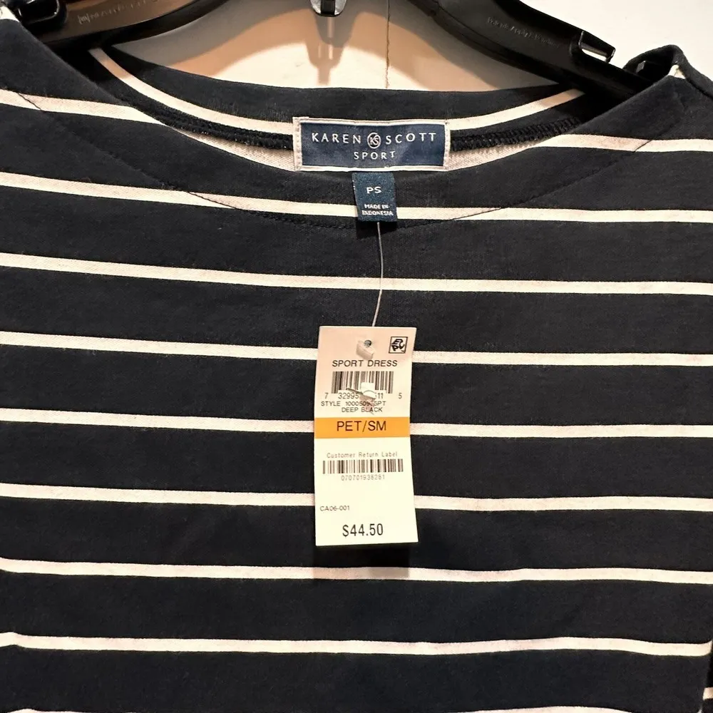 Karen Scott Sport Petite Small T-Shirt Dress Black & White Short Sleeves Cuffed - Image 4