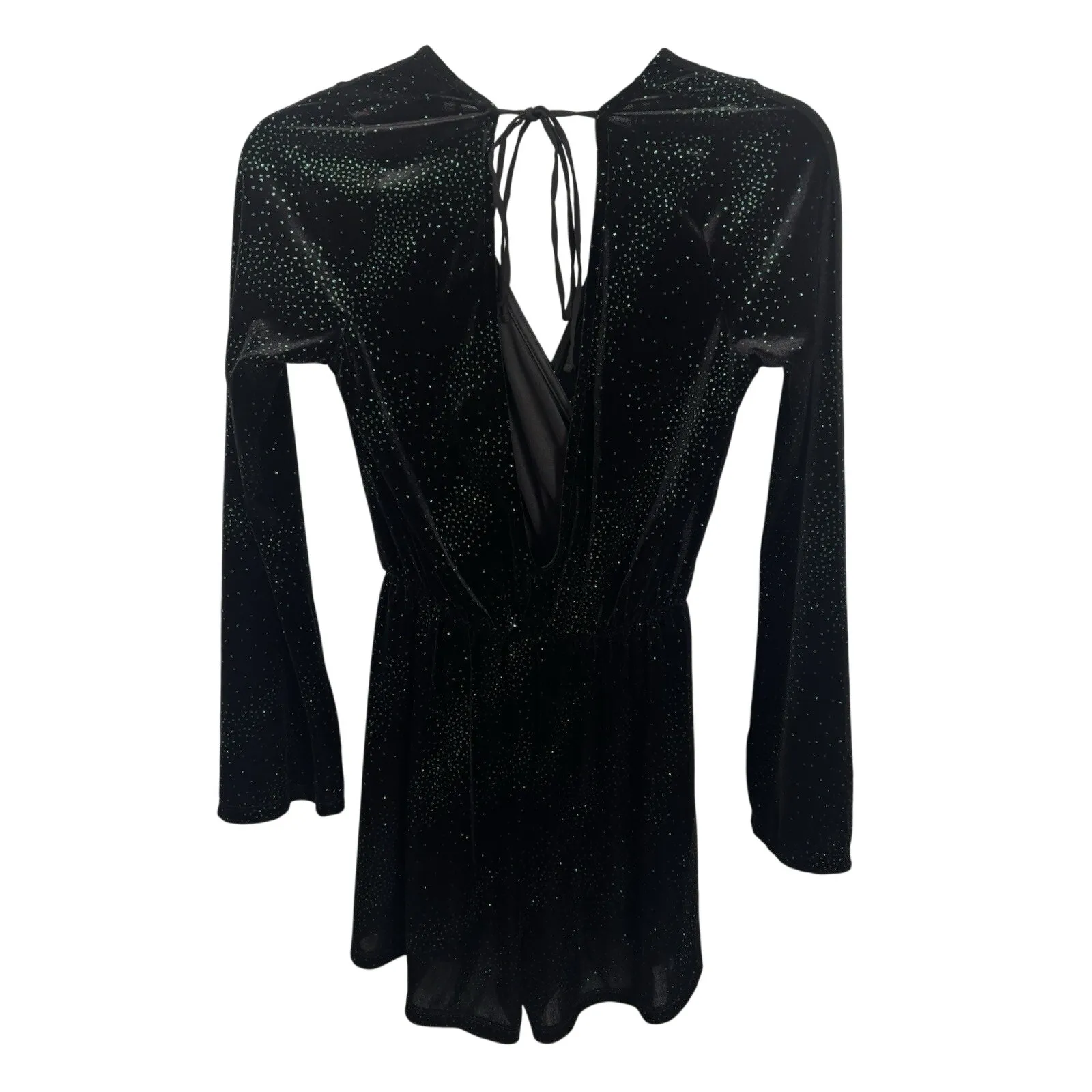 TopShop Black Velvet Green Sparkle Romper Size 6 Whimsigoth Fairy Grunge - Image 2