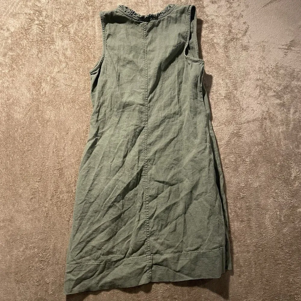 Briggs Dress Womens Medium Linen Olive Green Ruffle Vneck Knee Length Sleeveless - Image 4