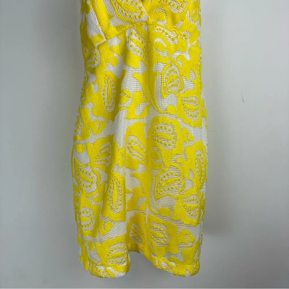 Maeve by Anthropologie Strappy Lace Mini Dress Sz 8 Yellow White Floral - Image 14