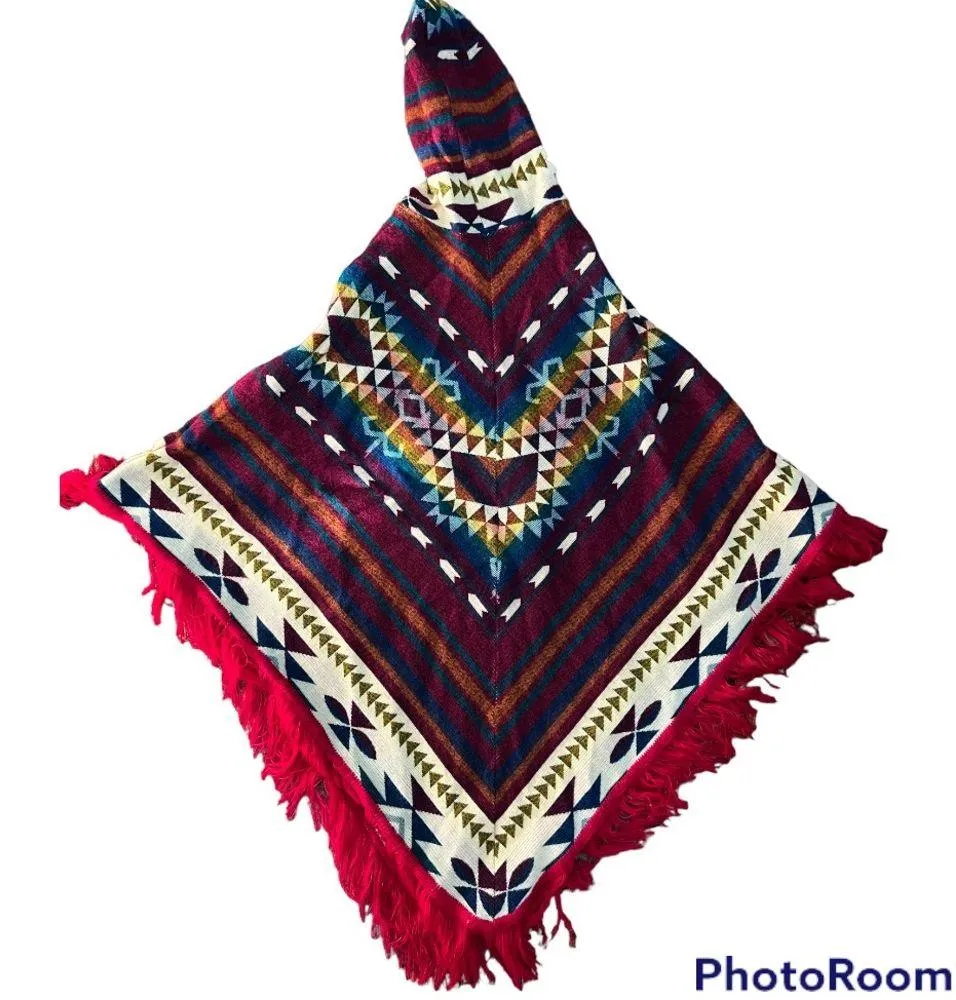 Hoodie Shawl Poncho Aztec Print Unisex Size undefined - Image 2