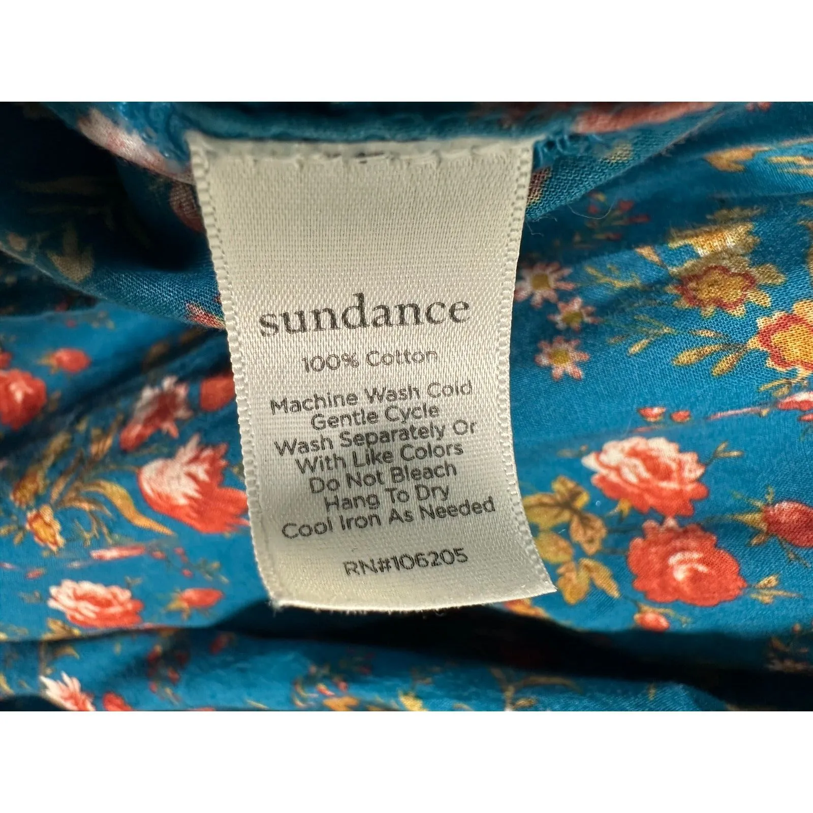 Sundance Blue Floral Button Long Sleeve Boho Bohemian Cottage Blouse Size Small - Image 2