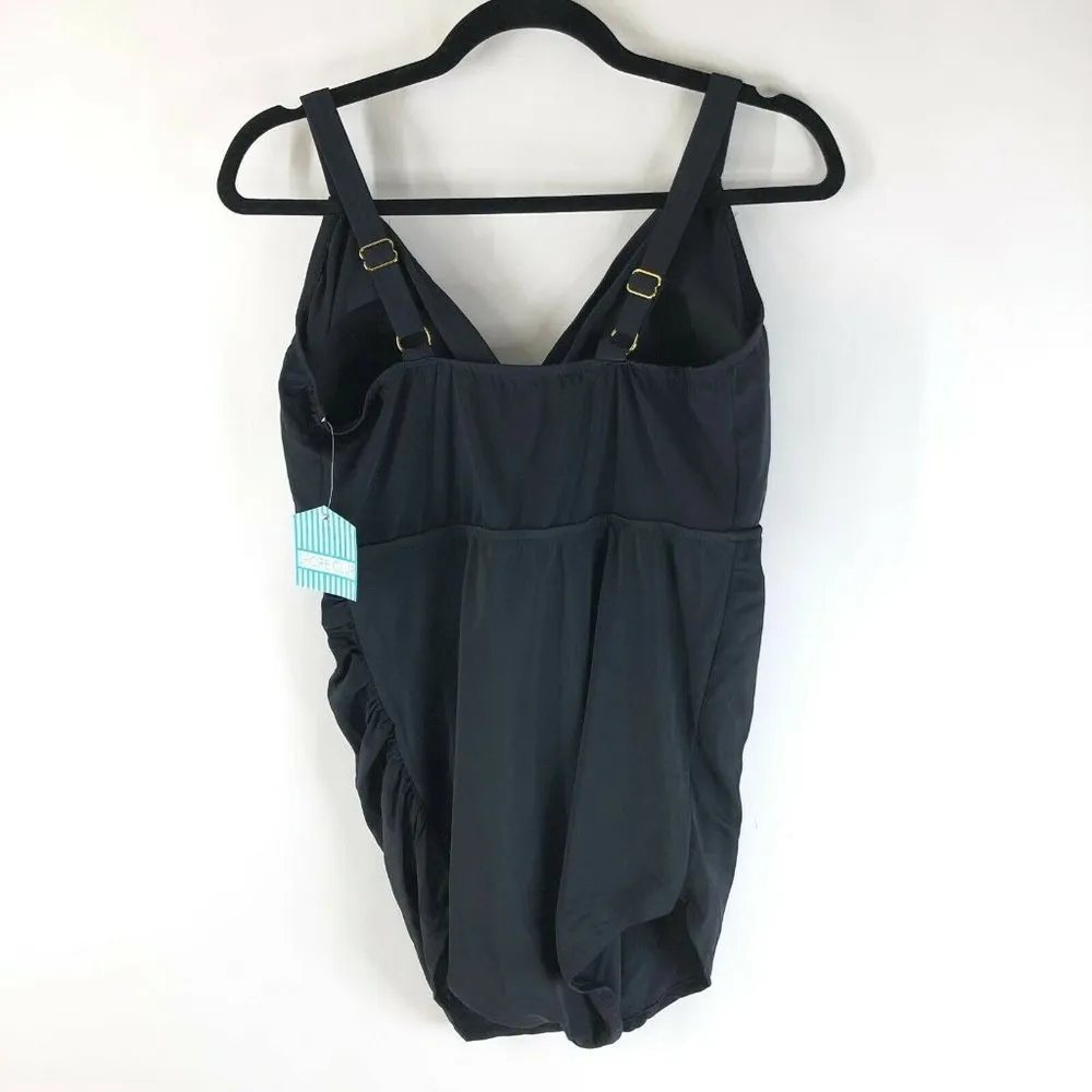 Swimsuits for All Shore Club Swim Dress One Piece Molded Cups Ruched Black 18 - Image 2