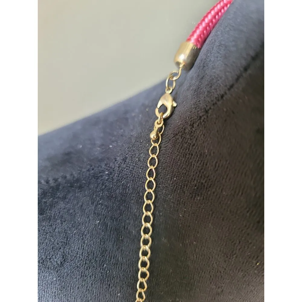 Women's Gold Tone LOFT Charm Disc Necklace With Pink And Green Braided Cord - Image 7